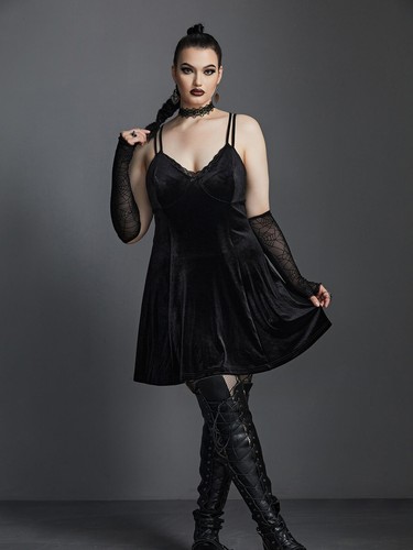 New Dark Style Elegant Slim Fit Open Back Mesh Wing Strap Dress for Women - Bild 13 von 14