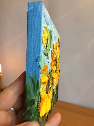 Pintura al óleo floral sobre lienzo. Arte girasol. Flor amarilla. Cuadro Ucrania - Imagen 8 de 11