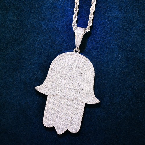 Hamsa Hand Pendant Iced Out Statement Piece, 18K Gold, Luxury Spiritual Jewelry - Picture 7 of 11