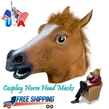 Horse Mask Full Head Halloween Mask Costume Cosplay Ears Face Covering Funny