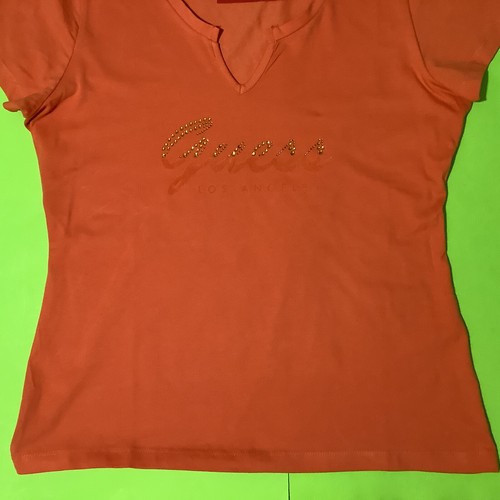 GUESS Los Angeles Women’s Short Sleeve T-Shirt Size X-LARGE Orange w/Gold - Picture 4 of 12