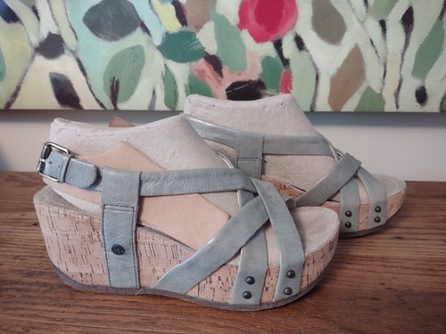 NEW 7.5/8 Bussola 38 Formentera Cross Strap Wedge Sandals Iguana Gray Shoes - Picture 4 of 15