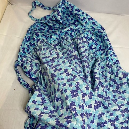 #7126 Blue Flower Print Cotton Adult Apron Hand Made - Picture 3 of 4