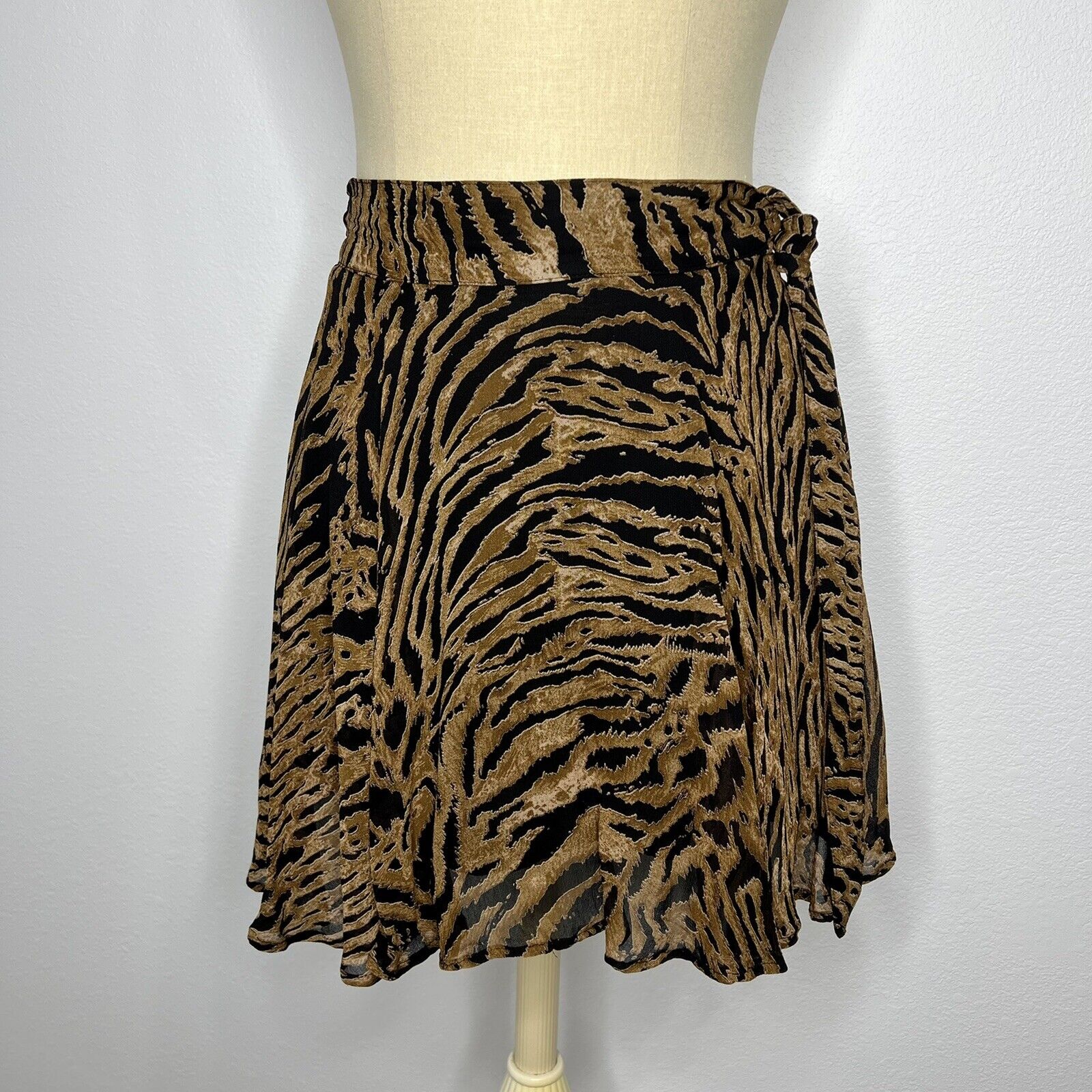 GANNI Brown & Black Tiger Animal Print Georgette … - image 1
