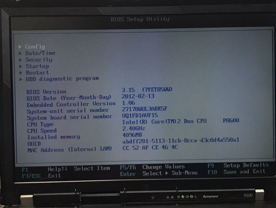 Lenovo ThinkPad R500 15"Core 2Duo P8600 4GB Ram No HDD No OS Boots To BIOS H2393 - Image 2 of 4