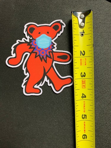 2 pegatinas Grateful Dead Dancing Bear 3,75" con máscara Phish GD ROJO oso pandémico - Imagen 3 de 3