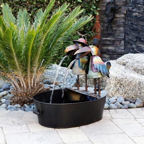 Alpine Corporation Crow Water Fountain Yard Art Decor 20" Outdoor Metal w/ Pump - Picture 2 of 11