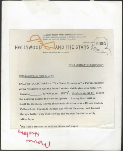 Foto promocional de televisión original de 1964 de DeMille Mervyn LeRoy de Hollywood y las estrellas - Imagen 2 de 2