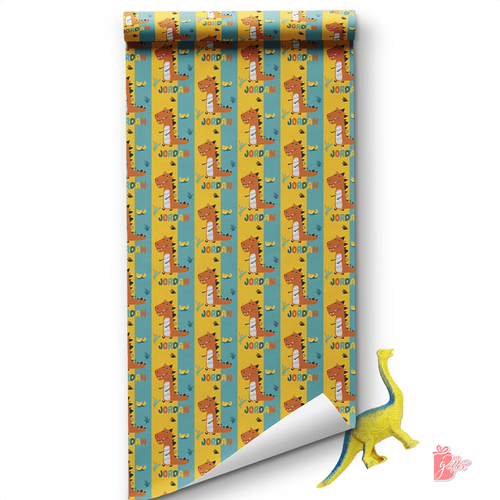 Personalized Wrapping Paper w/ Name Chubby Dinosaur Theme Birthday Gift Wrap 24" - Picture 5 of 8