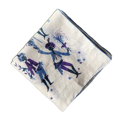 JEANNE MILLER Signed 50s Linen Hanky Turbaned Men Celebrating EXC - Picture 7 of 7