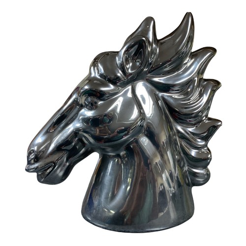 Horse Head Sculpture Ceramic Silver Metal Finish 11"X11"X5.5" Untamed Wild West - Picture 1 of 4