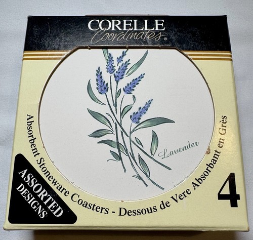 4 Corelle absorbent Stoneware Coasters Herbs Lavender Chamomile Basil Rosemary - Picture 6 of 8