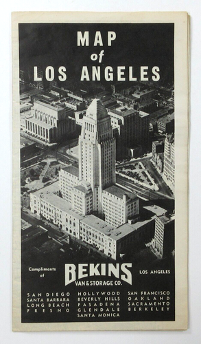 Vintage Los Angeles CA Road Map Bekins furgone in movimento deposito municipio 1941 - Foto 2 di 10