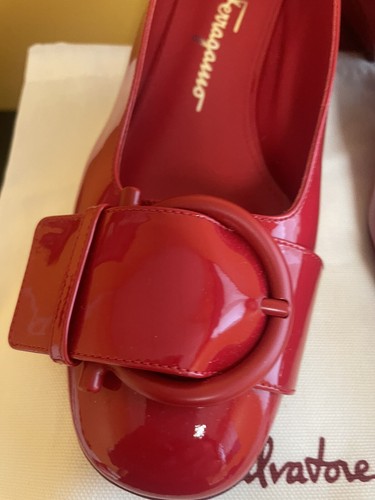 Salvatore Ferragamo 8.5 C Lipstick patent leather Bessie Pump Shoes NIB - Picture 6 of 9