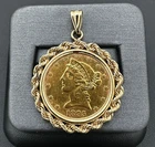1895 P $5 Liberty Head Gold Half Eagle Coin & 14kt Rope Bezel/Pendant 4mm Bale
