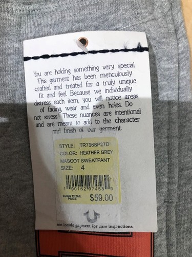 True Religon Boys Heather Gray Size 4 Mascot Sweatpants $59 NWT - Picture 9 of 9