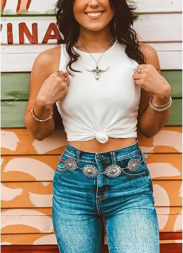 Women Metal Chain Belt Adjustable Boho Strap For Jeans Dresses Waist Accessories - Picture 6 of 7