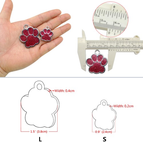 Glitzer Kristall Knochen Pfotenform individuelle Erkennungsmarken Haustier Hund ID Name Telefon Gravur   - Bild 11 von 26