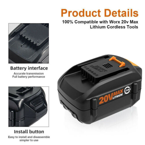2X 8000mAh 20V MAX 8,0Ah Batería Para Worx Original Batería De Repuesto WA3553 WA3556 WA3551 - Imagen 3 de 16