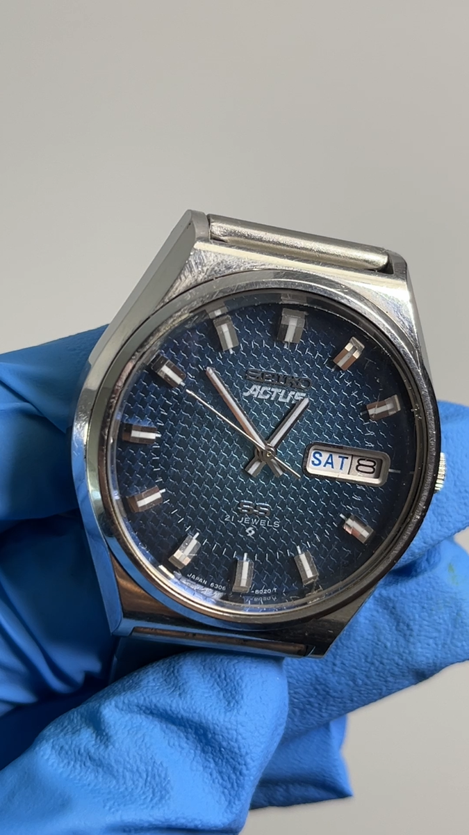 【ビンテージ】SEIKO アクタス　S Sマーク　自動巻き　6306-8030 セイコーアクタス 1976年製 Ref.6306-8030 ブルーダイヤル