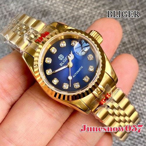 Bliger 26mm Gold Case Automatic NH05 Movement Lady Watch Jubilee Sapphire Glass - Picture 10 of 32