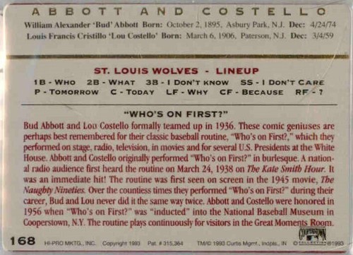 Special BB Theme Trading Cards Buy 1-50% Off 2nd "Who's On 1st" - Picture 8 of 8