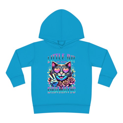 Colorful Cat Graphic 'Little Bit Dramatic' Toddler Pullover Hoodie - Picture 10 of 25