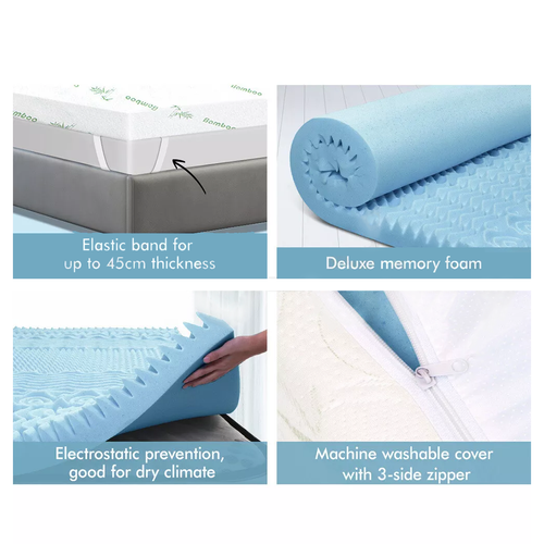 Memory Foam Mattress Topper 7-Zone 8cm Cool Gel Bamboo Fabric Queen New - Picture 12 of 16