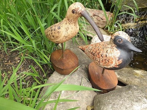 2 HAND CARVED PAINTED WOOD SHOREBIRD DECOY FIGURINES CURLEW MADE IN ITALY - Picture 4 of 15