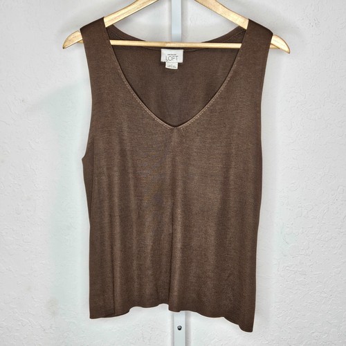 Ann Taylor Loft braun Seide V-Ausschnitt ärmellos Tank Shell Größe Large
