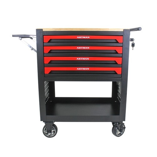 4-Drawer Rolling Tool Chest Tool Garage Storage Cabinet with Wheels & Wooden Top - Picture 10 of 11