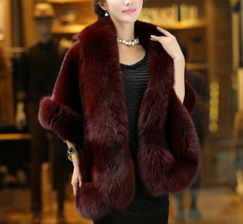 Women's Fall Winter Faux Fur Wedding Coat Cloak Shawl Cape Cloak Stole Jacket - Bild 5 von 17