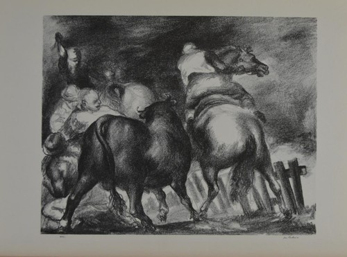 Escaped Bull by Jon Corbino Vintage Art 1930's Art Print Antique Wall Art