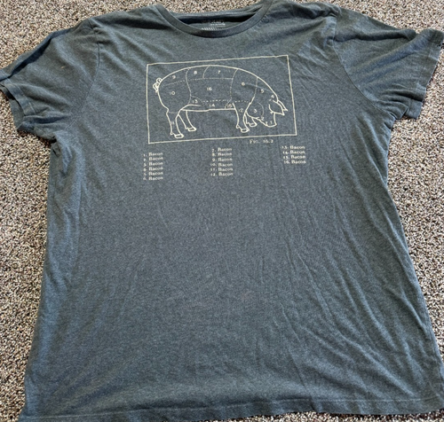 Old Navy Mens T-Shirt XL Pig Print Bacon All Over Gray FLAW  - Picture 1 of 7