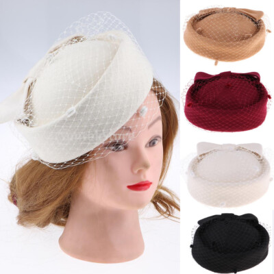 Pillbox Hut Fascinator Barett Hochzeit Party Zylinder Kirche Wolle Hut für Frauen Pillbox Hut Fascinator Barett Hochzeit Party Zylinder Kirche Wolle Hut für Frauen