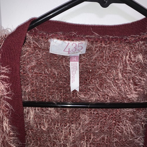 Matilda Jane 435 Friends Forever Jill Cardi Plum Fuzzy Sweater Girls 14 Burgundy - Picture 2 of 13