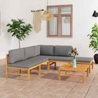 NNEVL 6 Piece Garden Lounge Set with Grey Cushions Solid Teak Wood
