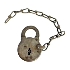 Antique Elgin 6 Lever Padlock w Chain, Steel, Railroad Padlock- NO KEY