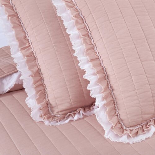 Chezmoi Collection Bonnie 3-teiliges Quilt-Set 100 % Baumwolle ausgefranste Rüschenkante - Bild 13 von 27