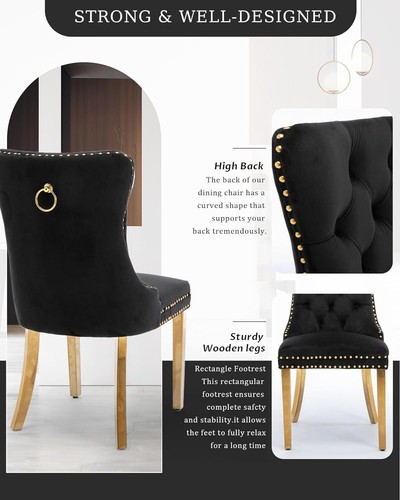 SOAR FLASH Velvet Dining Chair Set Upholstered Tufted Chair w/Sliver/Golden Legs - Picture 36 of 103