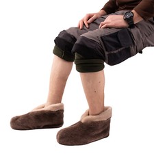 LOW MEN S SLIPPERS WITH MERINO WOOL IN VELVET PLUSH, BROWN SOLID-COLORED