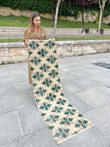 VERBLASSTES STAMMES DESIGN ANTIK TÜRKISCH HANDGEKNÜPFT WOLLE LANG FLUR LÄUFER TEPPICH - Bild 3 von 13