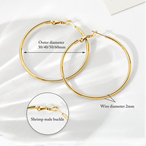 4 Pairs Hoop Earrings for Women 14K Gold Plated Set Hypoallergenic Lightweight - Picture 5 of 6
