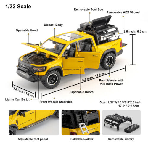 1:32 Diecast Vehicle for Mammoth Pick-up Truck Model Car Toys Sound Light Gifts. - Picture 3 of 20