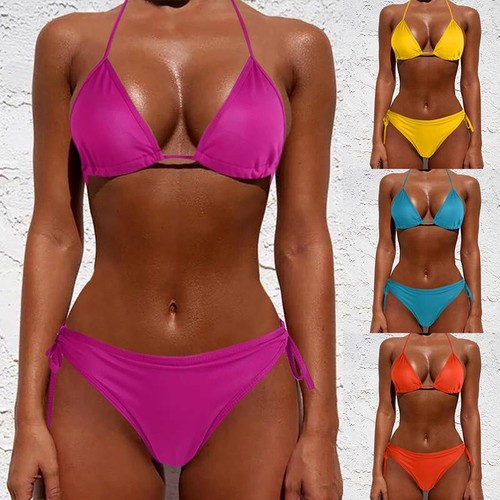 Damen 2tlg/Set Bademode Träger Neckholder Bikini Set Badeanzug BH Badeanzug - Bild 2 von 23