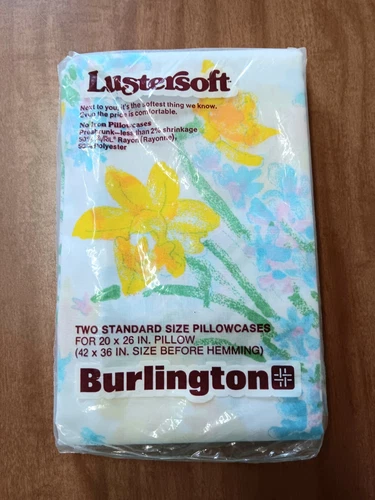 Vtg Lustersoft 2 Pillow Cases Yellow Flowers Burlington Pair Original Packaging