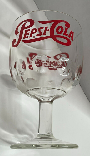 CALICE VETRO STELO PEPSI COLA VINTAGE SCRITTA ROSSA STAMPA POLLICE DA COLLEZIONE - Foto 2 di 4