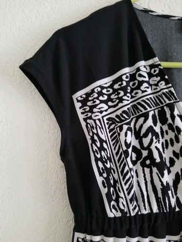 Vestido Enfocus Studio talla 6 negro blanco animal print imperio cintura elástica cuello en V - Imagen 3 de 8