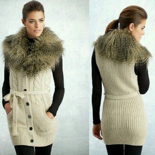 GUESS BY MARCIANO" Wool" Beige Cable Fur Vest cardigan 💕💖 - Picture 1 of 3