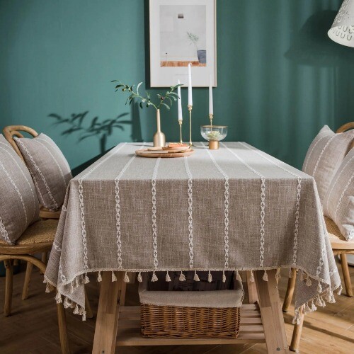 Three-dimensional Jacquard Tablecloth,Cotton Tassels Dust-Proof Table Cover - Foto 6 di 33